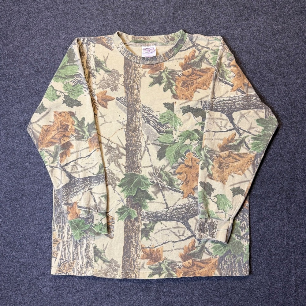 Vintage 90s Wrangler Pocket T-Shirt Mens L Camo Realtree Long Sleeve made in USA